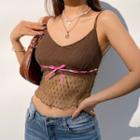 Spaghetti Strap Bow Detail Mesh Panel Camisole Top
