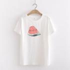 Short-sleeve Watermelon Print T-shirt White - One Size