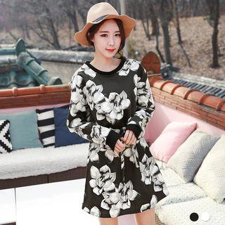 Printed Round-neck Tie-up Dress