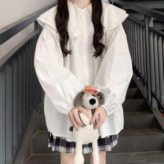 Layered Collar Lantern-sleeve Blouse White - One Size