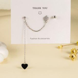 Heart Chain Asymmetrical Alloy Earring 1 Pair - Silver - One Size
