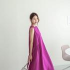 Sleeveless Pleated-trim Linen Blend Long Dress