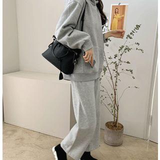 Set: Hooded Cotton Pullover + Band-waist Wide-leg Pants