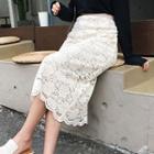 Lace Overlay A-line Knit Skirt