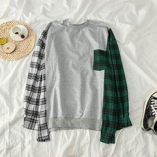 Color Block Plaid Panel Pullover