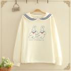 Sailor-collar Rabbit Print Blouse