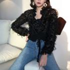 Tassel See-through V-neck Chiffon Long-sleeve Cropped Top