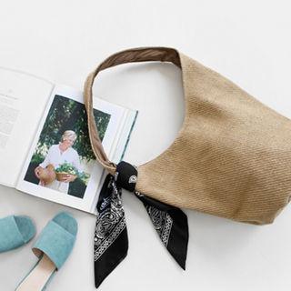 Scarf-accent Fabric Bucket Bag