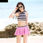 Set: Striped High Neck Bikini + Skirt