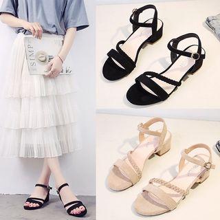 Faux Suede Braided Strap Mid-heel Sandals
