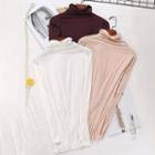 Turtleneck Long-sleeve Plain Top