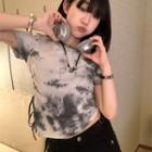 Short-sleeve Tie-dye Drawstring T-shirt