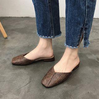 Faux Leather Low Heel Mules