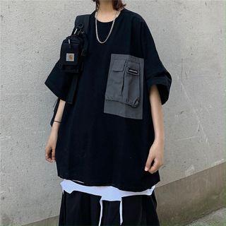 Front Pocket Short-sleeve Round Neck T-shirt