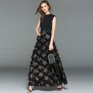 Sleeveless Star Print Maxi A-line Dress