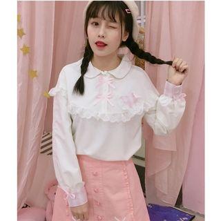 Bow Lace Trim Blouse