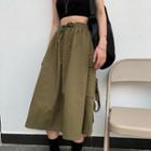 Drawstring Midi A-line Skirt Army Green - One Size