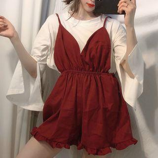 Long-sleeve T-shirt / Spaghetti Strap Wide-leg Playsuit