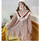 Balloon-sleeve Ruffle Trim Lace Dress