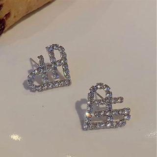 Heart Rhinestone Earring 1 Pair - Silver - One Size