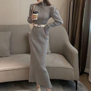 Turtleneck Ribbed Knit Top /belt