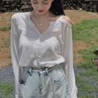 V-neck Off-shoulder Plain T-shirt