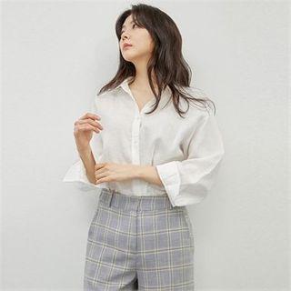 Drop-shoulder Linen Shirt Ivory - One Size