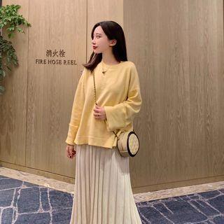 Plain Long-sleeve Sweater Beige - Sweater - One Size