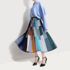 Pattern Paneled A-line Midi Skirt