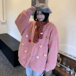 Faux Shearling Heart Button-up Jacket