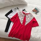 Eyelet Lace Panel Loose-fit Short-sleeve Top