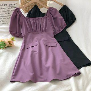 Plain Square Neck Frilled A-line Dress
