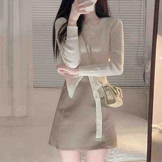 Side-silt Cardigan / Mini A-line Skirt / Set