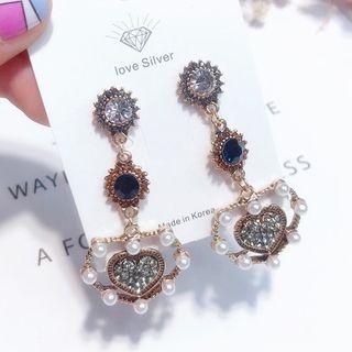 Rhinestone Heart Faux Pearl Dangle Earring 1 Pair - As Shown In Figure - One Size