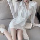 Strapless Mini A-line Dress / Tie-front Knotted Shirt