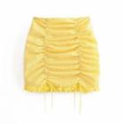 Gingham Drawstring Mini Pencil Skirt