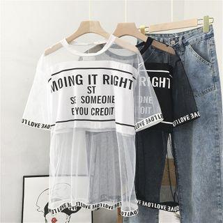 Short-sleeve Letter Print Mesh T-shirt