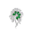 Fashion And Elegant Floral Brooch With Green Cubic Zirconia Silver - One Size