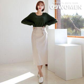 Plus Size H-line Long Skirt & Pocket Belt