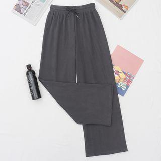 Plain High-waist Wide-leg Pants Gray - One Size