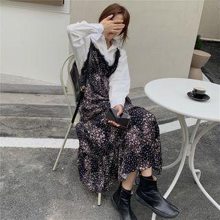 Lace Midi A-line Overall Dress Black - One Size