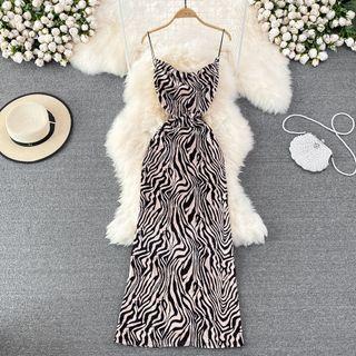 Spaghetti Strap Zebra Pattern Maxi Dress