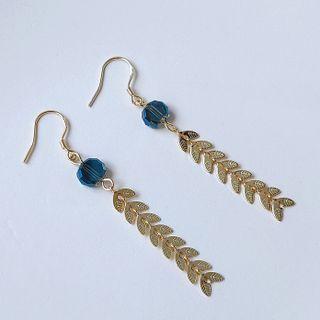 Leaf Drop Earring 1 Pair - B384 - Light Blue Rhinestone - Gold - One Size