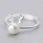 925 Sterling Silver Antler Faux Pearl Ring