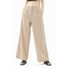 Belted-side Wide-leg Pants Beige - One Size