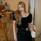 Short-sleeve Textured Cropped T-shirt