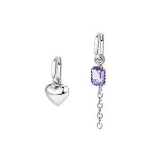 Heart Rhinestone Asymmetrical Sterling Silver Earring 1 Pair - Asymmetric - Silver - One Size