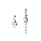 Heart Rhinestone Asymmetrical Sterling Silver Earring 1 Pair - Asymmetric - Silver - One Size