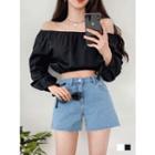 Off-shoulder Tie-cuff Crop Top