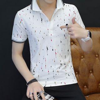 Short Sleeve Paint Splatter Print Polo Shirt
